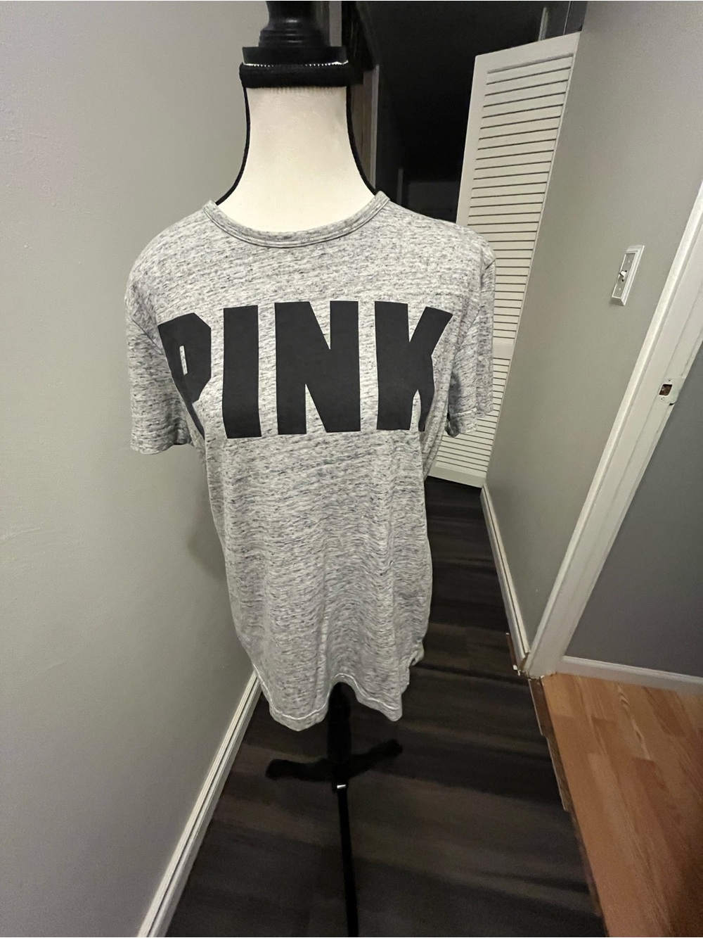 PINK Victoria's Secret Gray Heather Short Sleeve Logo Tee